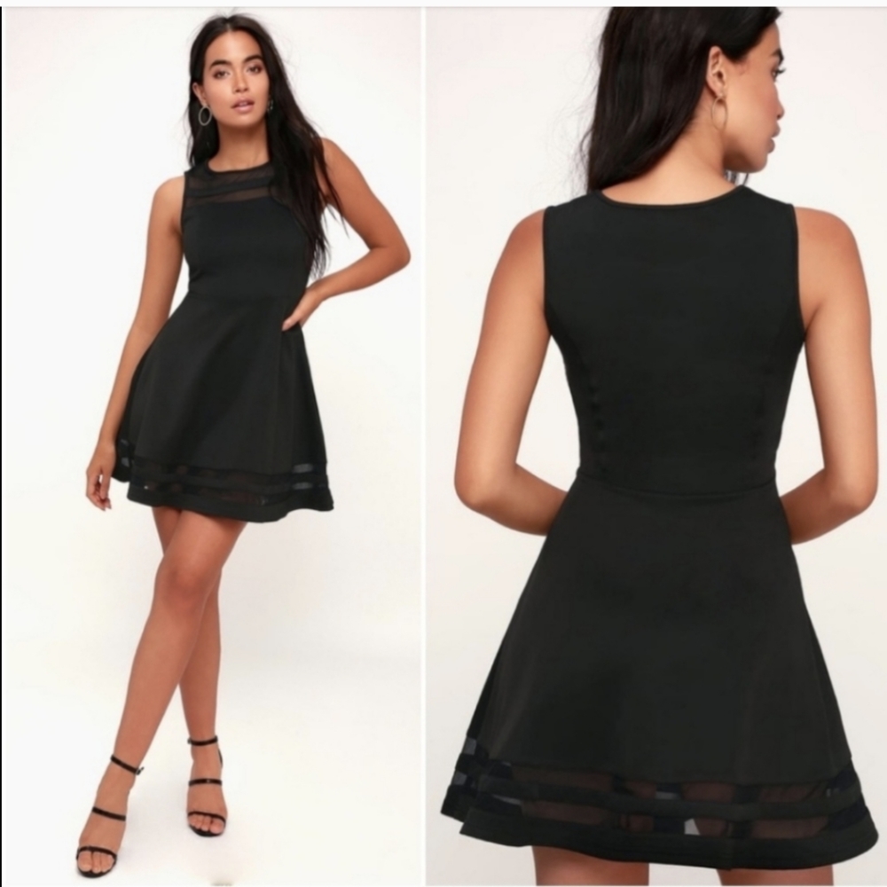Lulu's Black Mesh Cut Out Skater Dress Size Large
